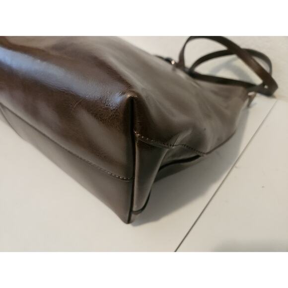 S-zone Brown Leather Tote Shoulder Handbag 17x10x5 - Picture 5 of 10